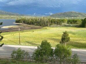 Bike path along road to Dam and path in distance winding by lake to Frisco