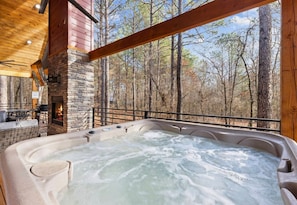 Enjoy the bubbles and the beautiful outdoor view.