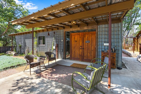 Seating under the covered front porch