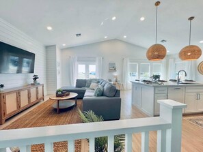 Open living, dining, kitchen area