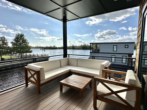 Second floor patio overlooking Cape Fear River and Wilmington Riverwalk