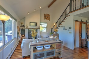 View of living room from dining area