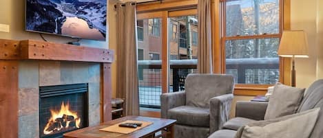 Experience the ultimate mountain getaway in this modern two-bedroom, two-bathroom condo in the heart of River Run Village.