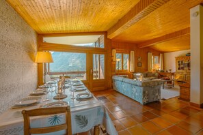 Large dining table in living area