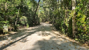 Drive slowly on the shared private driveway.