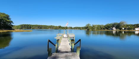 Enjoy Camp Belle Haven's private pier.