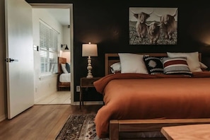 Texas Charm Meets Cozy Comfort. Retreat to our rustic king-sized haven.