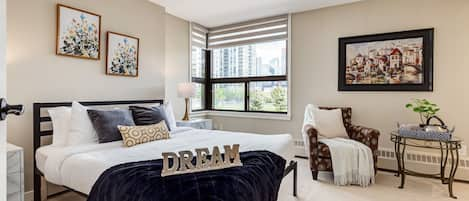 Gorgeous, modern main bedroom.
