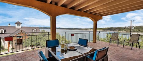 Stepping onto the balcony, you are greeted with a breathtaking view of Canyon Lake.