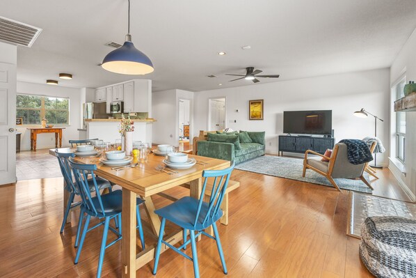 Single level with an open floor plan and all new furnishings