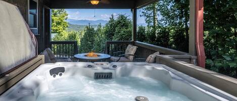 Covered Porch - View - Hot Tub - Gas Fire Pit