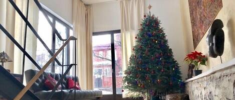 Main living room area during holiday season