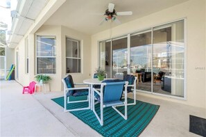 Outdoor dining space for enjoying meals in a serene and private setting.