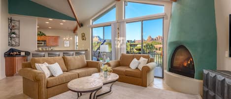 Very open living room with red rock views!