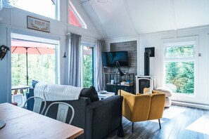 Living room with wood stove