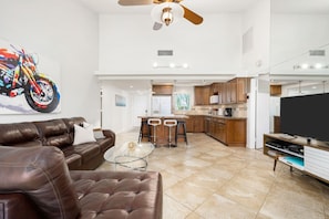 Open floor plan and vaulted ceilings