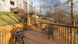 In the rear of our building you will find a ramp staircase that leads you down our hill toward downtown! 