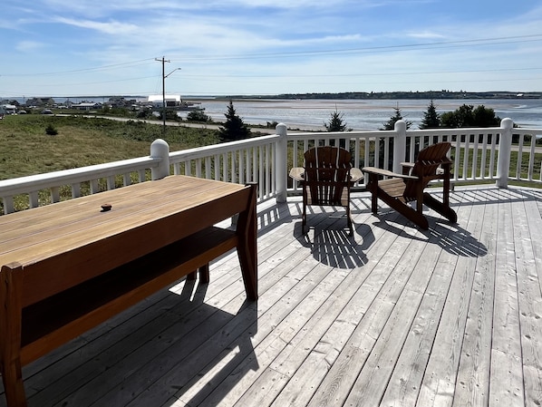 Wrap-around deck overlooking the back yard and North Rustico Harbour