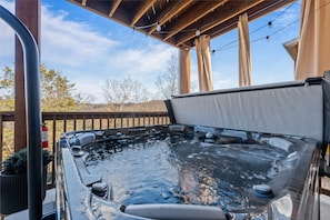 Family relax time in this full sized hot tub