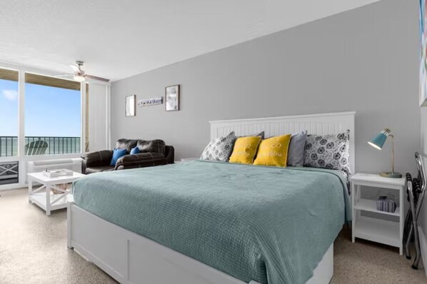 KING size bed with ocean view, and FULL ocean-facing private balcony.