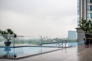 A beautiful outdoor pool with a fantastic view.