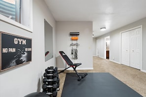 Gym equipment available in this multi-purpose room