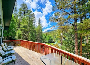 Deck overlooking hundreds of acres of National Forest. 