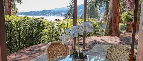 Outdoor table set for relaxation.