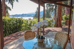 Outdoor table set for relaxation.