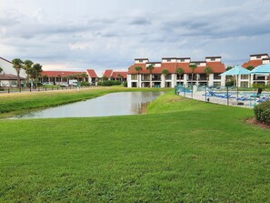Step out onto your balcony and enjoy watching the fish and turtles in the pond.