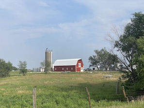 Meander your way into the white stone drive and head for the silo. The entryway is located right between the silo & red barn. Look for the sign.  Park on the stone driveway, close to the sign.