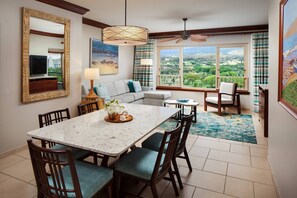 Separate living and dining areas.  Sofa pulls out to a queen bed. (Island View).