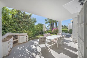 West facing terrace with private garden and access to the pool