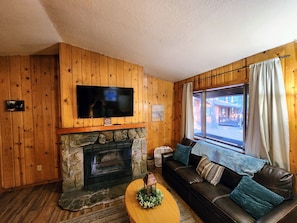 Wood Burning Fireplace with 55" TV