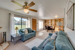 Living Area | Smart TV | Queen Sleeper Sofa | Window A/C | Electric Fireplace