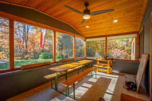 Screen Porch with imported Biergarden Table!