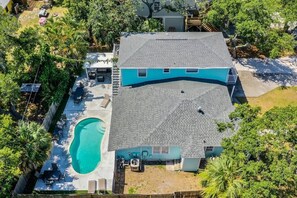 Plenty of room to entertain and relax after a long day at the beach: swim in the saltwater pool, sunbathe on the patio, lounge under the covered patio, or grill out for your family and friends and enjoy a meal at home. 