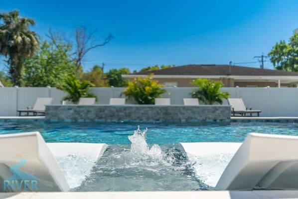 Sit back and relax. Enjoy the sound of bubbling water as you lounge in your very own private heated pool.