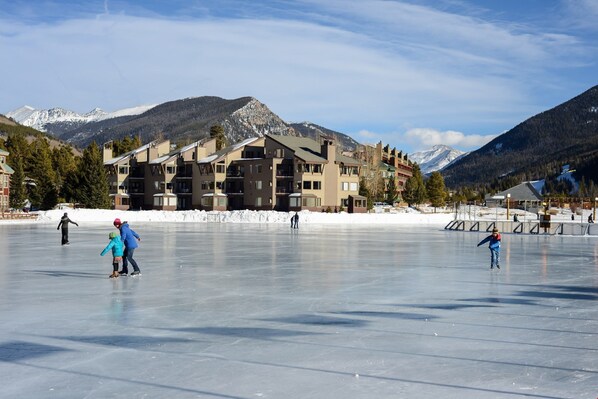During the winter, Keystone Lake is transformed into an ice rink