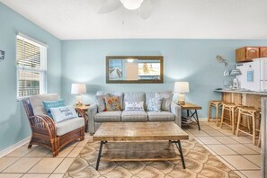 Sleeper sofa in living area. 