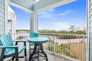 Cozy balcony with views of Gulf & beach and Cotton Bayou. 