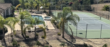 Lighted tennis court can be taped for pickleball.