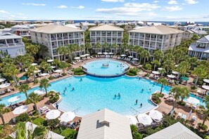 Luxury lounging with iconic circular pool.