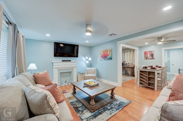 Living Room spacious and open reach out for any details about booking.