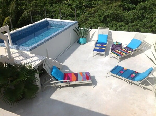 Overlooking the jungle is our rooftop pool.