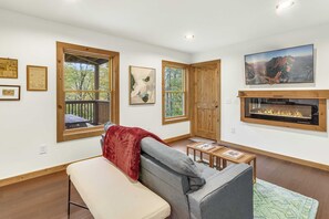 Downstairs Den with TV and Electric Fireplace