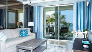 Comfortable living room furniture with an ocean view