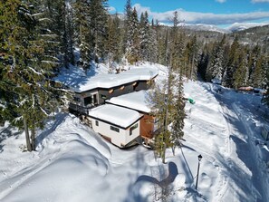 Drone view of Sullivan House and sister McCabe house in new development. 