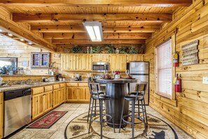 Smoky Mountain Cabin with a View "Bear's View" - Fully furnished kitchen with high top table and chairs