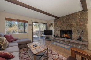 SWP Hi Country Haus 1803 living room fireplace and TV